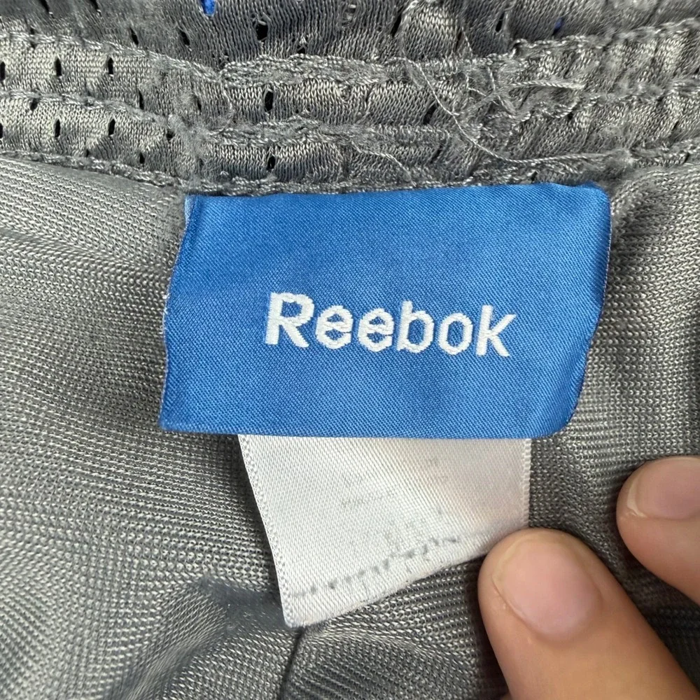 Reebok Mesh Athletic Shorts Men's L Grey Blue Piping Drawstring Gym Workout‎